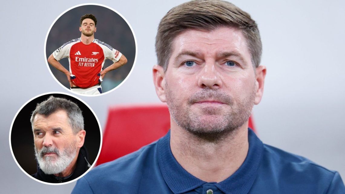 Image of Steven Gerrard with insets of Roy Keane with inset of Declan Rice of Arsenal
