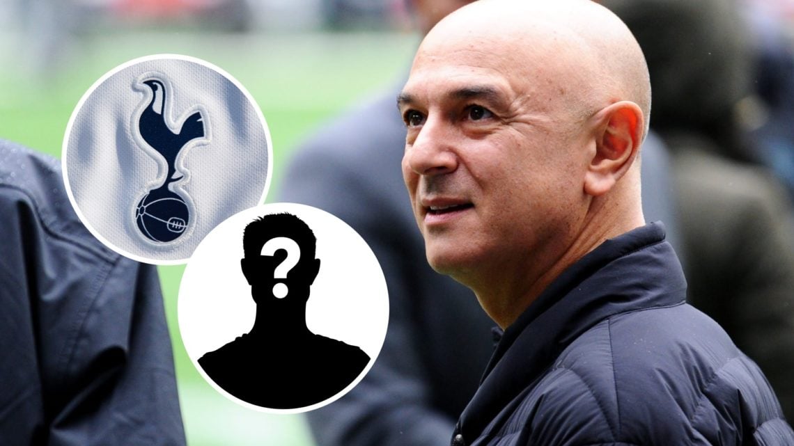 Tottenham Hotspur chairman Daniel Levy, Inset of Tottenham badge and mystery player.