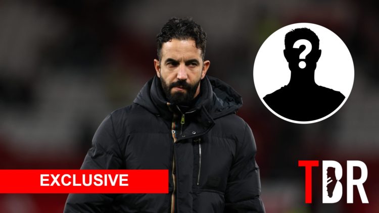Manchester United manager Ruben Amorim with inset of mystery silhouette