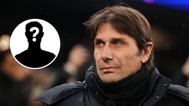 Image of Antonio Conte looking on when he was Tottenham's head coach with an inset of a mystery player