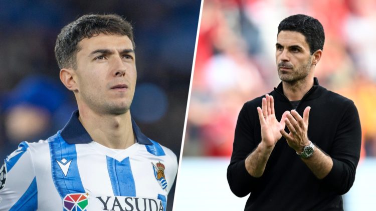 A split image of Martin Zubimendi and Mikel Arteta