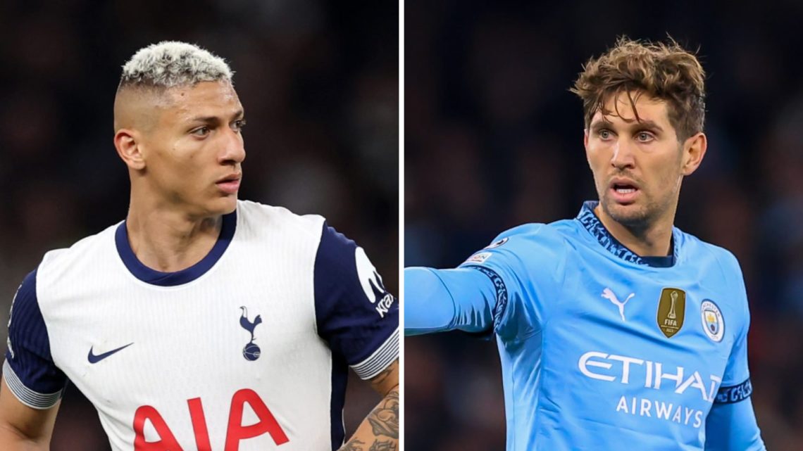 Richarlison at Tottenham Hotspur split with John Stones playing for Manchester City.