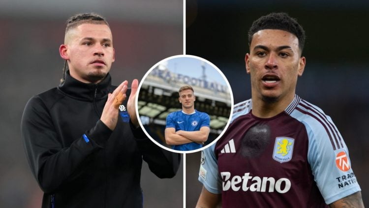 Split image of Kalvin Phillips and Morgan Rogers with inset of Liam Delap