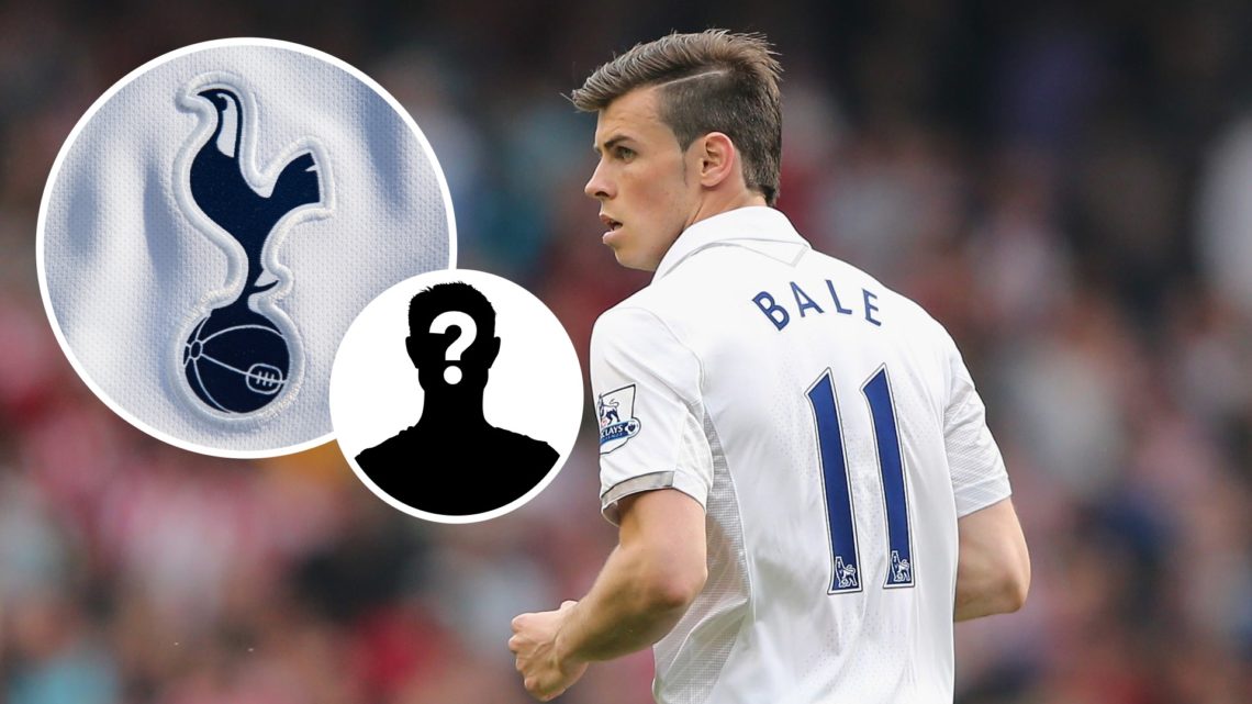 Image of Gareth Bale playing for Tottenham vs Sunderland, Tottenham badge and mystery figure inset