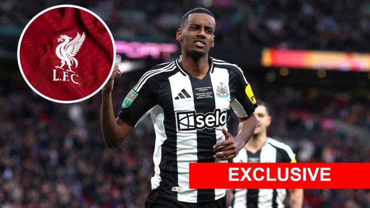 Image of Alexander Isak with overlay of Liverpool badge