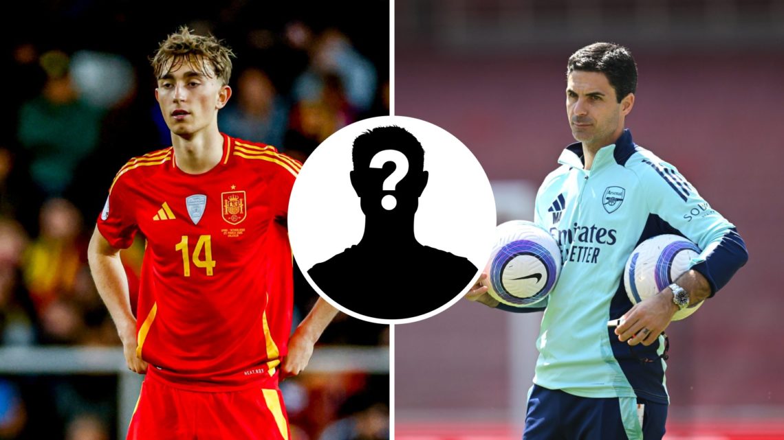 Split image of Dean Huijsen and Mikel Arteta with inset of mystery silhouette