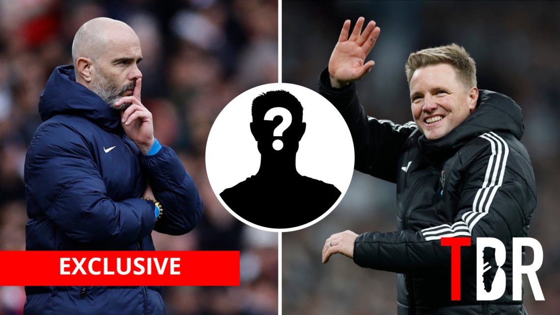 Split image of Chelsea manager Enzo Maresca and Newcastle United boss Eddie Howe with inset of mystery silhouette
