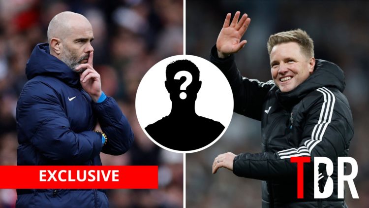 Split image of Chelsea manager Enzo Maresca and Newcastle United boss Eddie Howe with inset of mystery silhouette