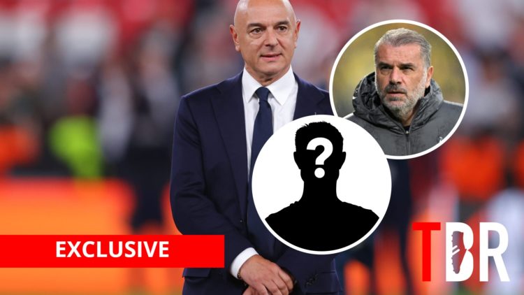 Tottenham Hotspur chairman Daniel Levy with inset of Ange Postecoglou and mystery silhouette