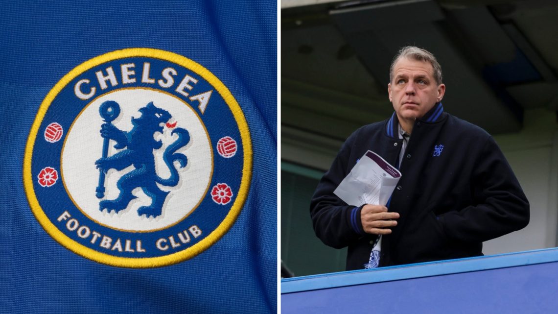 Split image of Chelsea badge and Chelsea chairman and co-owner Todd Boehly