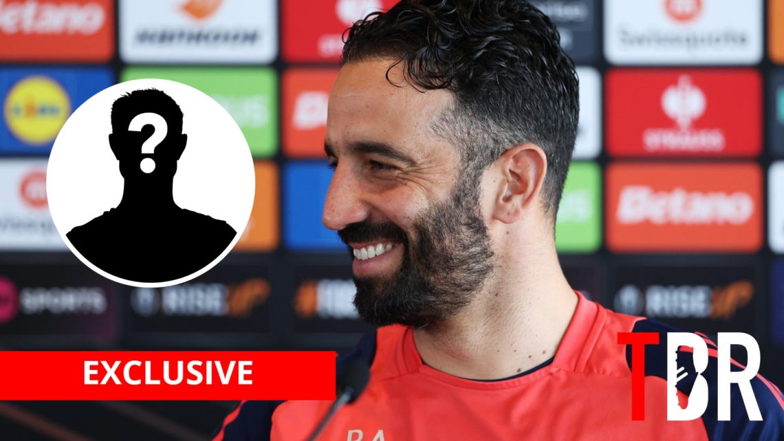 Manchester United manager Ruben Amorim with inset of mystery silhouette