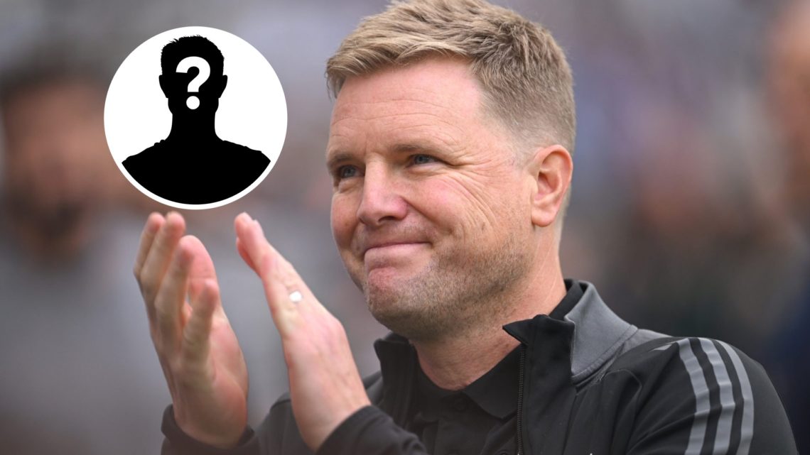Newcastle boss Eddie Howe smiles after Newcastle beat Southampton with mystery figure inset