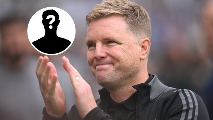 Newcastle boss Eddie Howe smiles after Newcastle beat Southampton with mystery figure inset