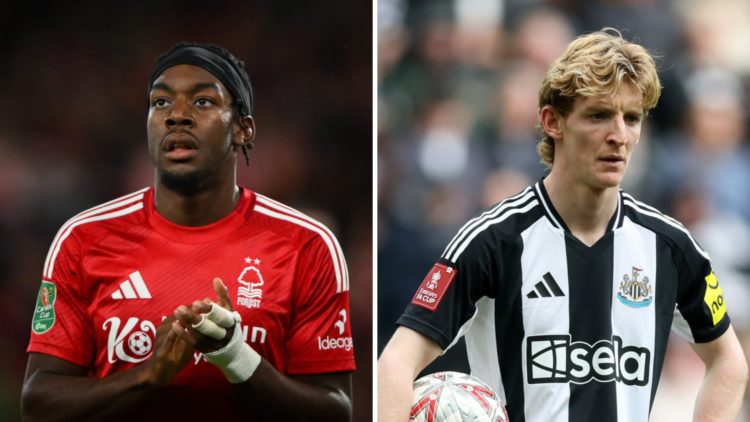 Anthony Elanga at Nottingham Forest split with Anthony Gordon during a Newcastle match.