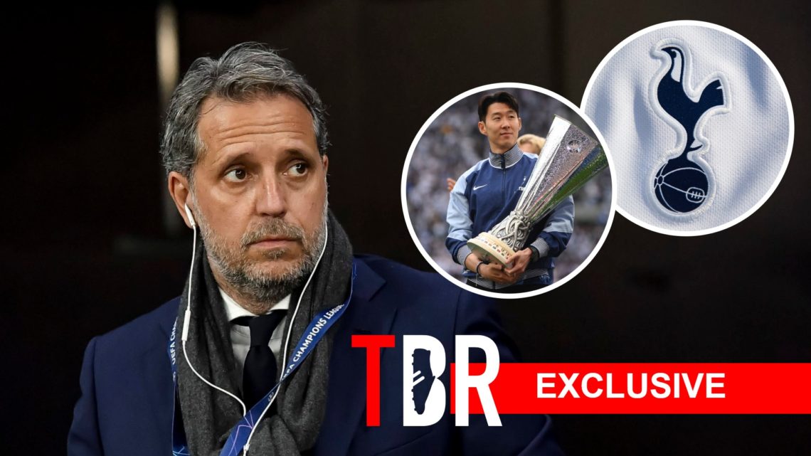 Former Tottenham sporting director Fabio Paratici. Inset Son Heung-min and Tottenham badge.