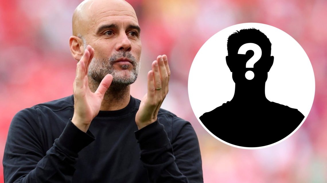 Pep Guardiola looks on after Manchester City's win in the FA Cup. Inset, question mark.