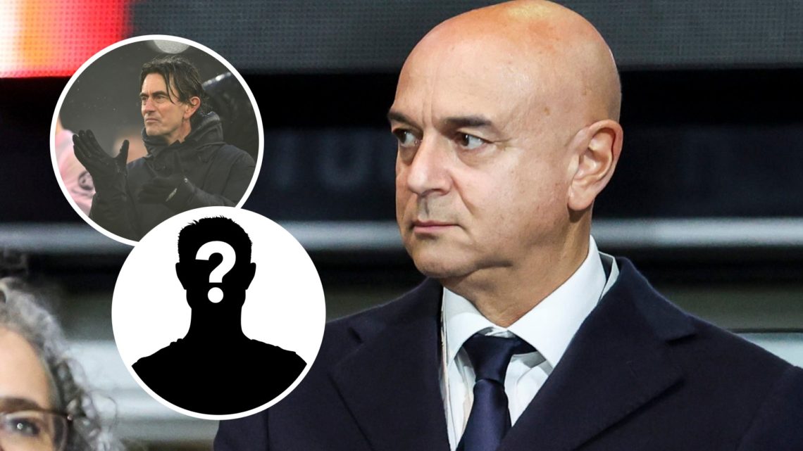 Tottenham Hotspur chairman Daniel Levy. Inset of Brentford manager Thomas Frank and mystery player.