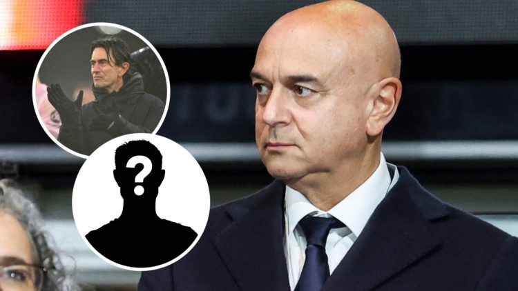 Tottenham Hotspur chairman Daniel Levy. Inset of Brentford manager Thomas Frank and mystery player.