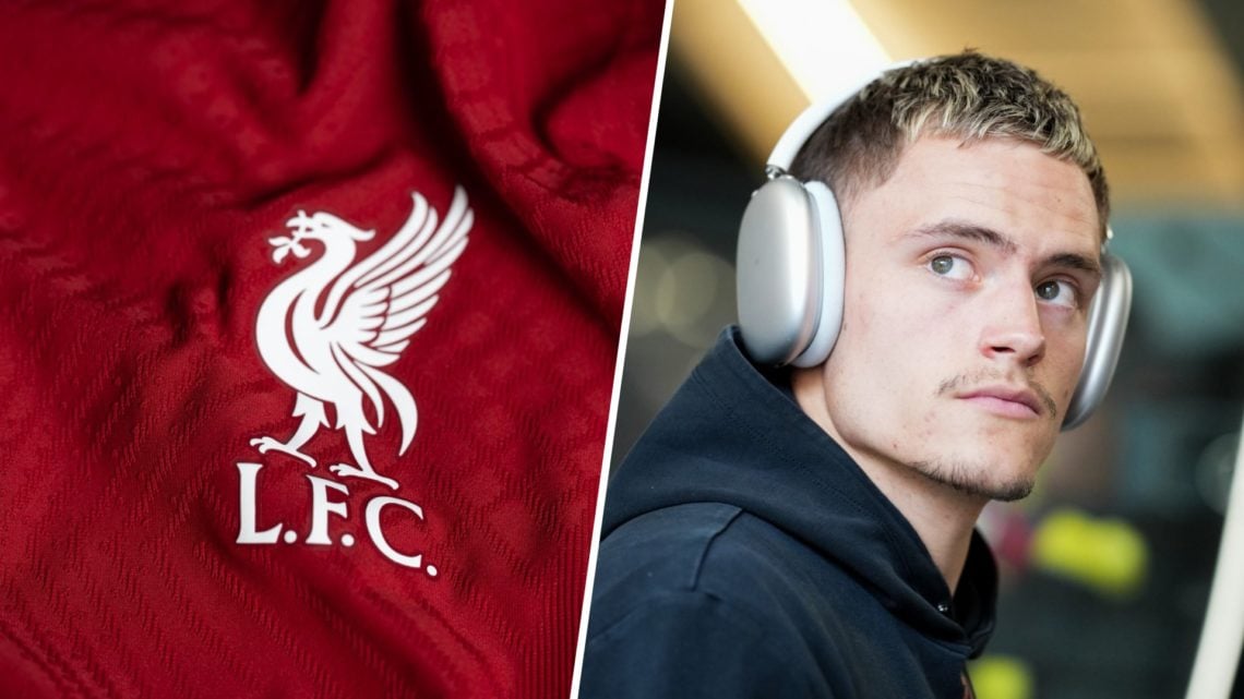 Split image of Liverpool jersey closeup and Florian Wirtz arriving to the stadium prior to Bayer Leverkusen match vs Mainz