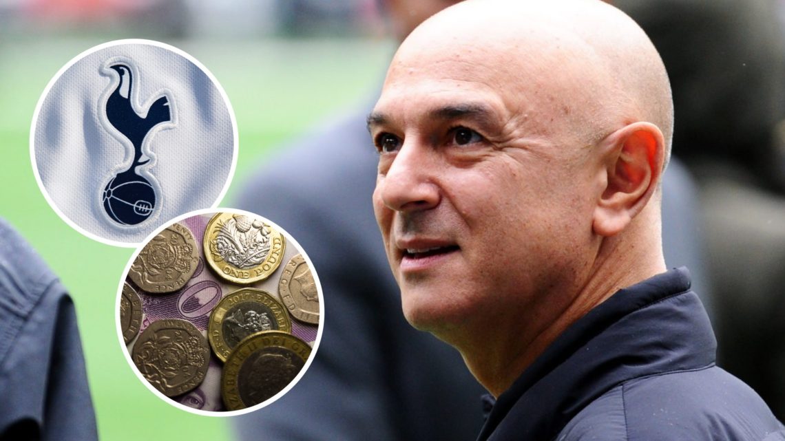 Tottenham chairman Daniel Levy. Inset of Tottenham badge and money.