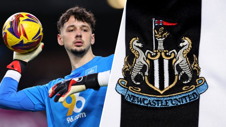 Split image of James Trafford and the Newcastle United club badge
