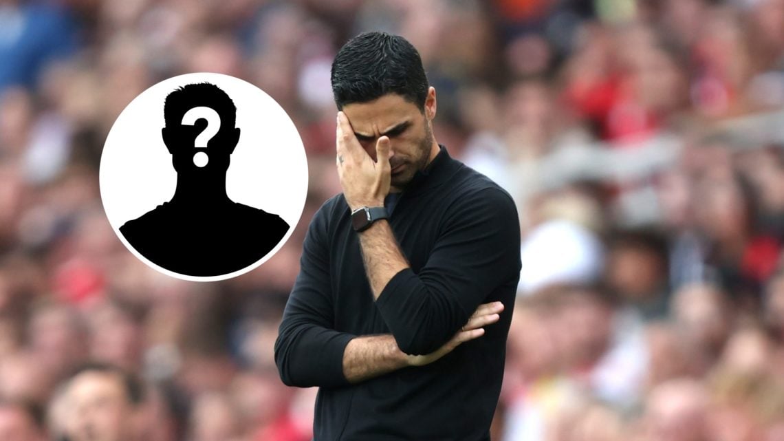 Mikel Arteta looks dejected during Arsenal vs Norwich with mystery figure inset