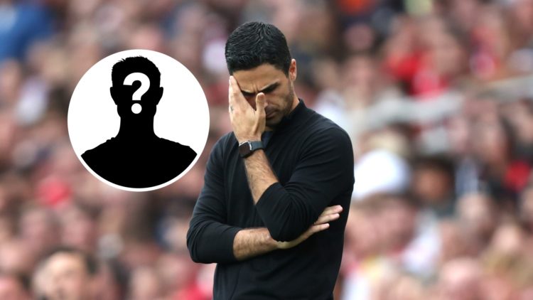 Mikel Arteta looks dejected during Arsenal vs Norwich with mystery figure inset