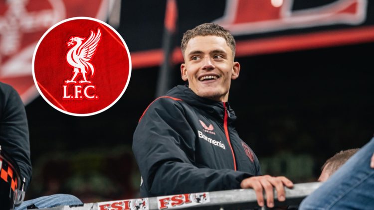 Florian Wirtz with inset of Liverpool badge