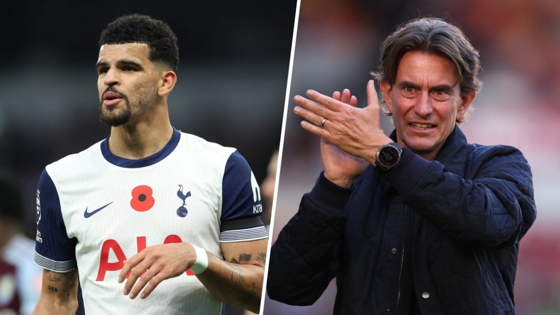 A split image of Dominic Solanke and Thomas Frank