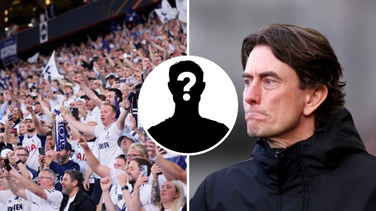 Split image of Tottenham Hotspur fans (L) and Brentford manager Thomas Frank (R).