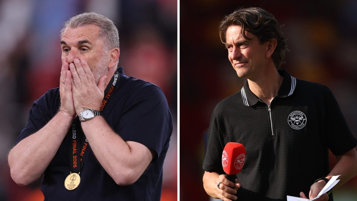 Split image of former Tottenham Hotspur manager Ange Postecoglou (L) and Brentford manager Thomas Frank (R).