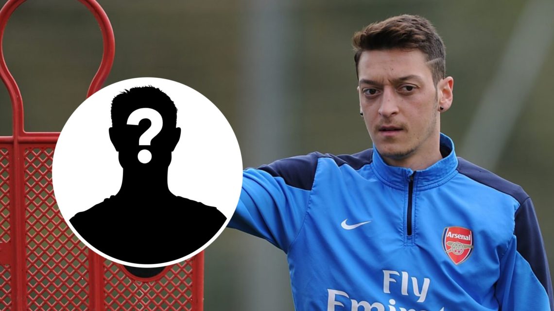 Mesut Ozil during an Arsenal training session. Inset, question mark.