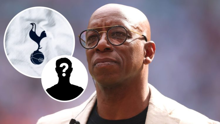 Image of Ian Wright at Wembley with Tottenham badge and mystery figure inset
