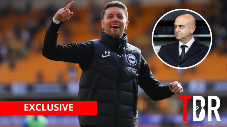 Brighton manager Fabian Hurzeler with inset of Tottenham chairman Daniel Levy