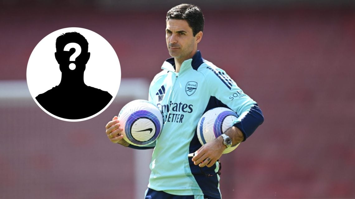 Arsenal manager Mikel Arteta with inset of mystery silhouette