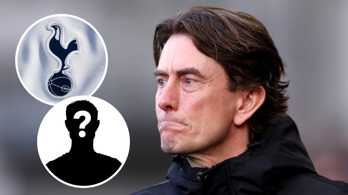 Brentford manager Thomas Frank. Inset of Tottenham Hotspur badge and mystery player.