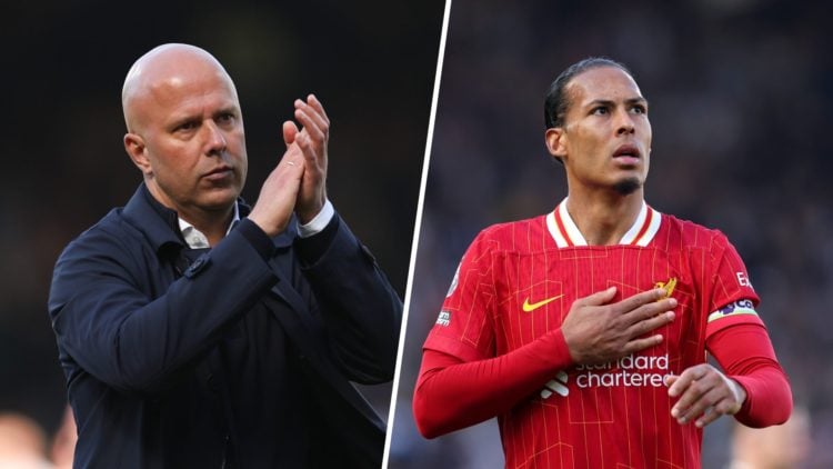 A split image of Arne Slot and Virgil van Dijk