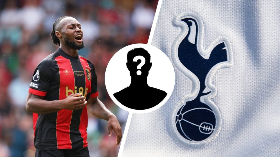 Split image of Antonie Semenyo (L) and Tottenham Hotspur badge (R).