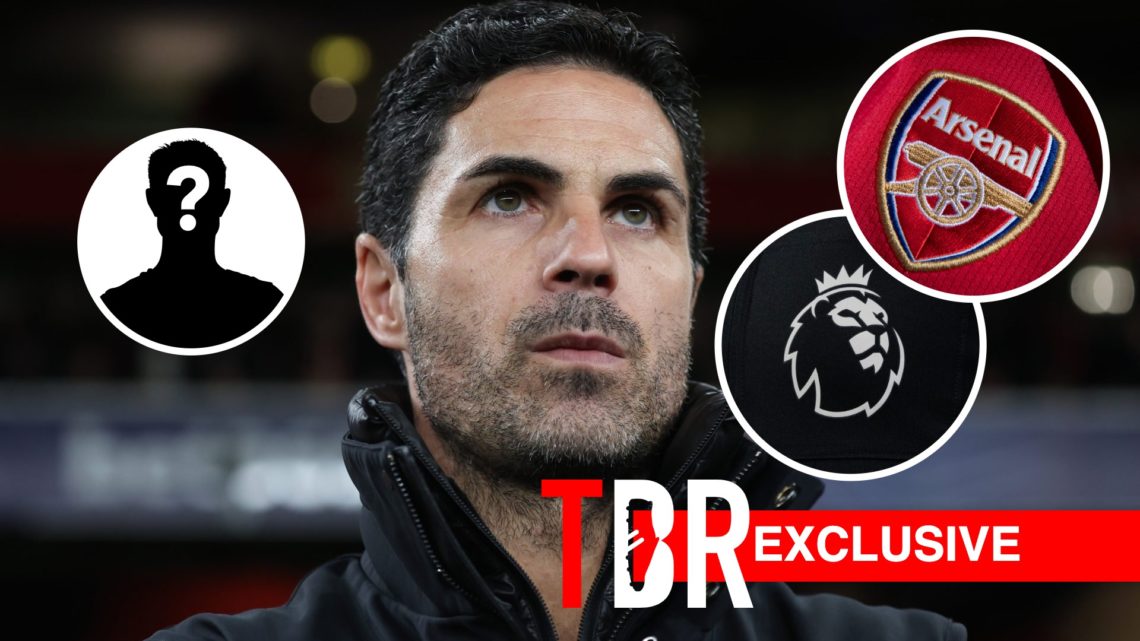 Mikel Arteta looks on before the UEFA Champions League clash between Arsenal and PSV Eindhoven, Arsenal badge, mystery figure, TBR logo and exclusi...