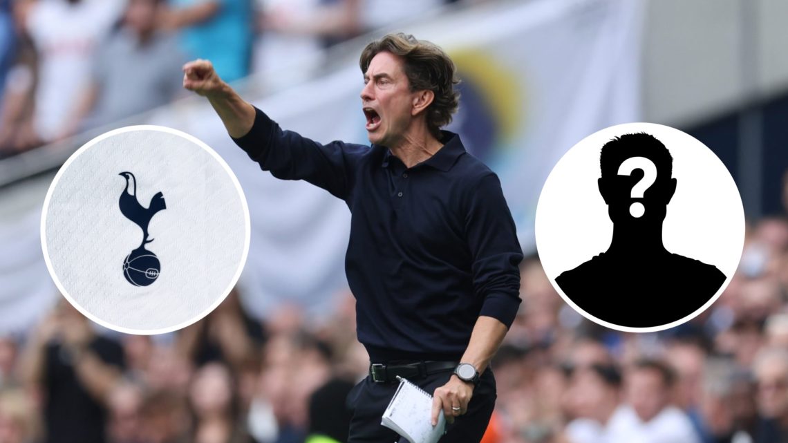 Thomas Frank with inset of Tottenham Hotspur badge and mystery silhouette