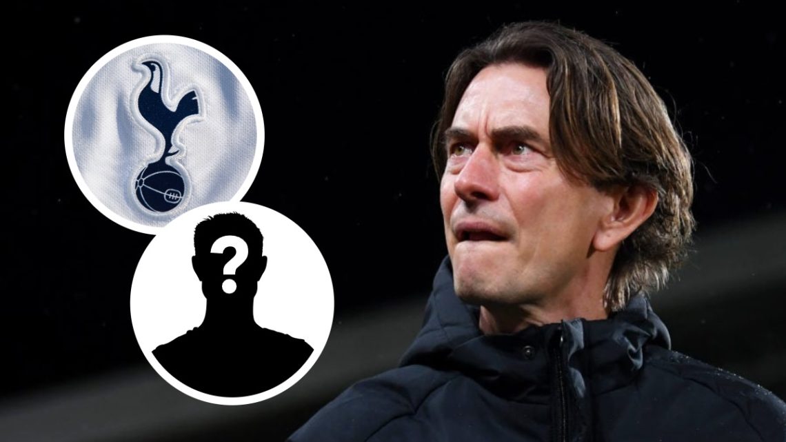 Brentford manager Thomas Frank. Inset of Tottenham Hotspur badge and mystery player.