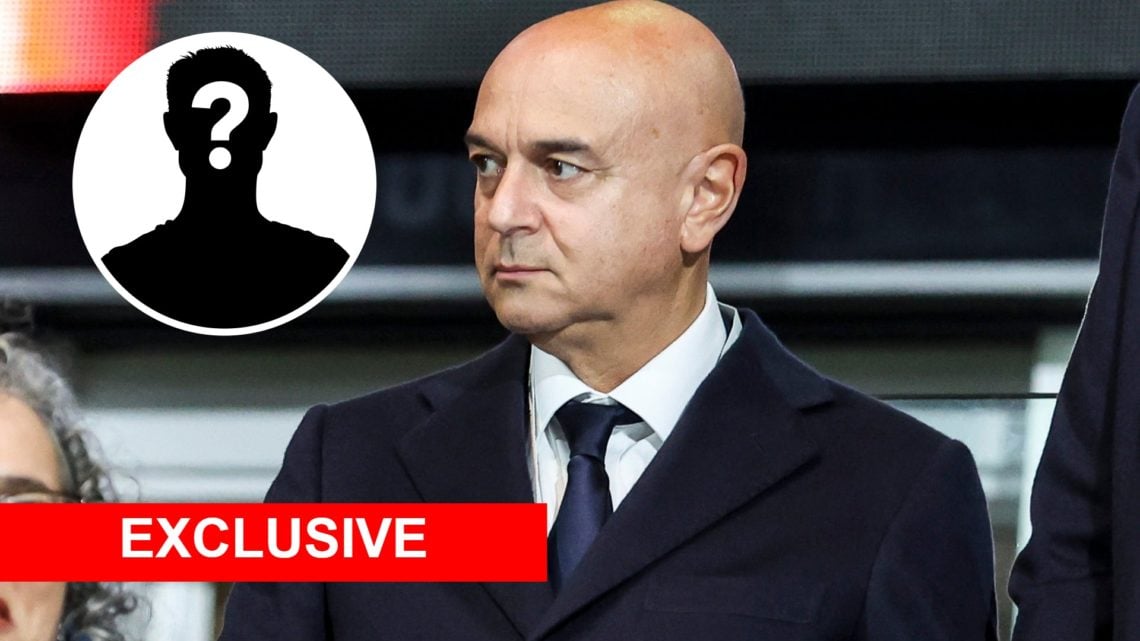 Image of Daniel Levy looking on during Tottenham vs Bournemouth with overlay of mystery person
