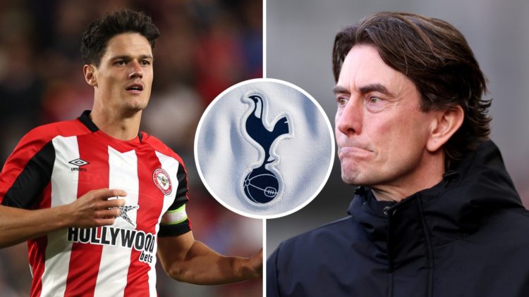 Split image of Brentford captain Christian Norgaard (L) and Tottenham Hotspur manager Thomas Frank (R).