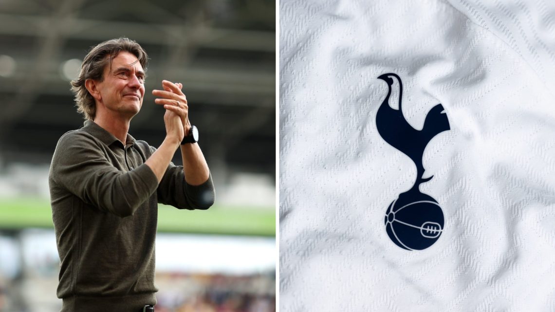 Split image of Tottenham Hotspur manager Thomas Frank and Spurs badge