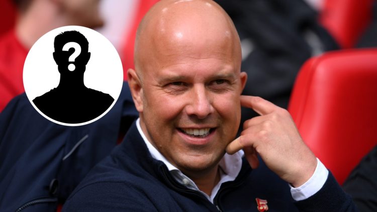 Liverpool manager Arne Slot with inset of mystery silhouette