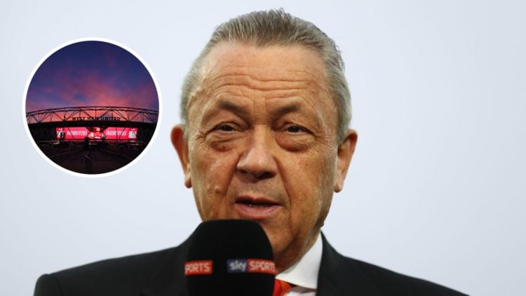 West Ham United chairman David Sullivan with inset of the London Stadium