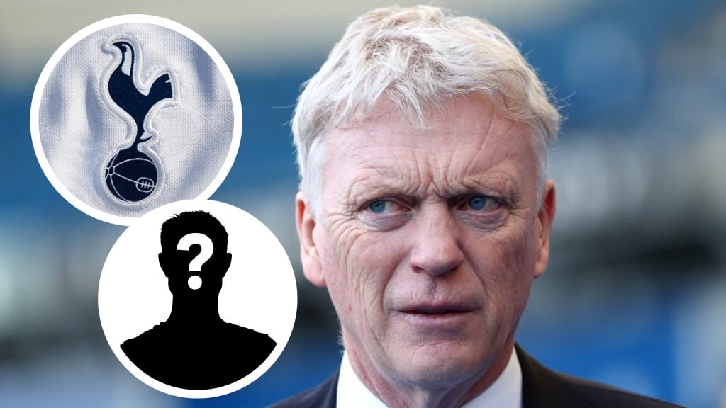 Everton manager David Moyes. Inset of Tottenham Hotspur badge and mystery player.