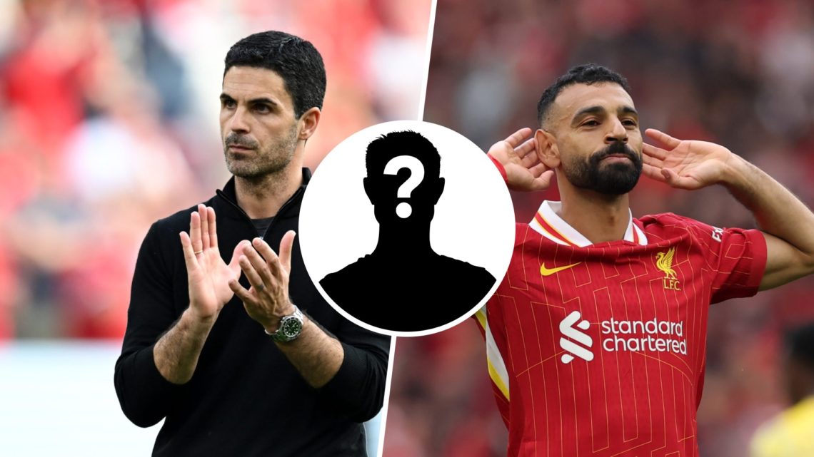 Split image of Mikel Arteta and Mohamed Salah with overlay of mystery person