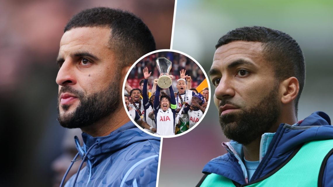 Split image of Kyle Walker and Aaron Lennon with overlay of Tottenham players lifting the Europa League