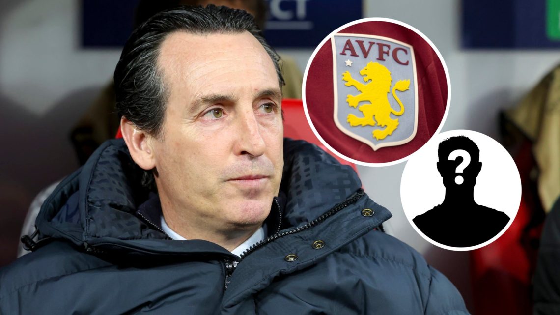 Image of Unai Emery looking dejected during the UEFA Champions League clash between RB Leipzig and Aston Villa, Aston Villa badge and mystery figur...